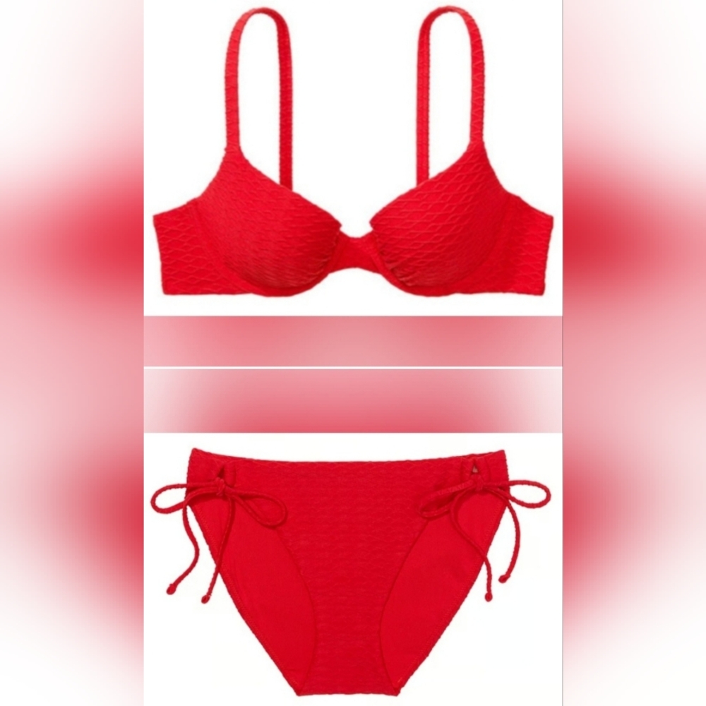 38C/XL VS Swim Icon PushUp Bikini Top Side Tie Bikini Set Red